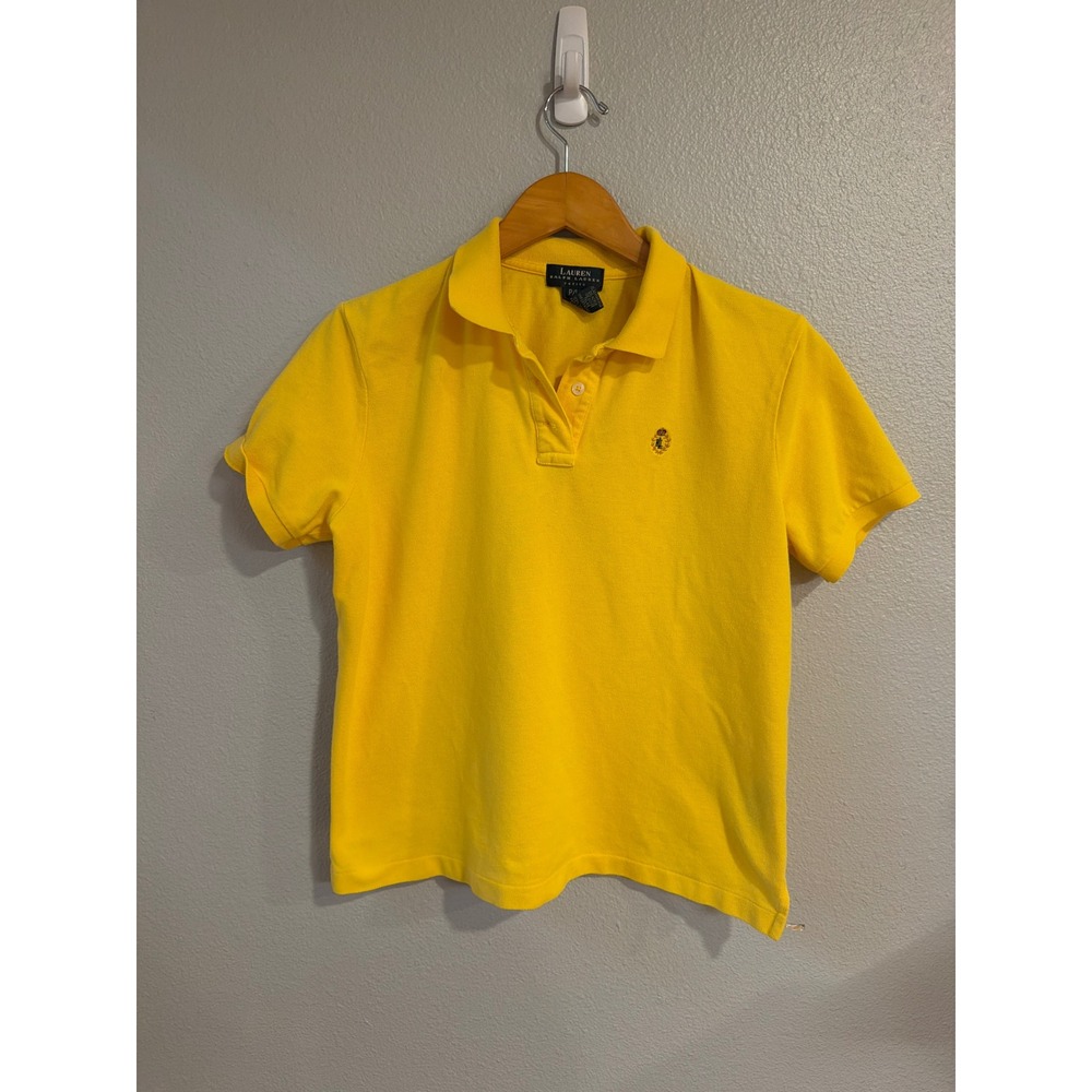 Lauren Ralph Lauren Polo Shirt Womens Size P/L Yellow Cotton Crest Preppy Summer